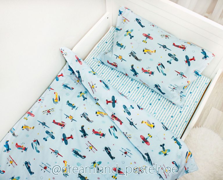 детское постельное белье самолеты на голубом